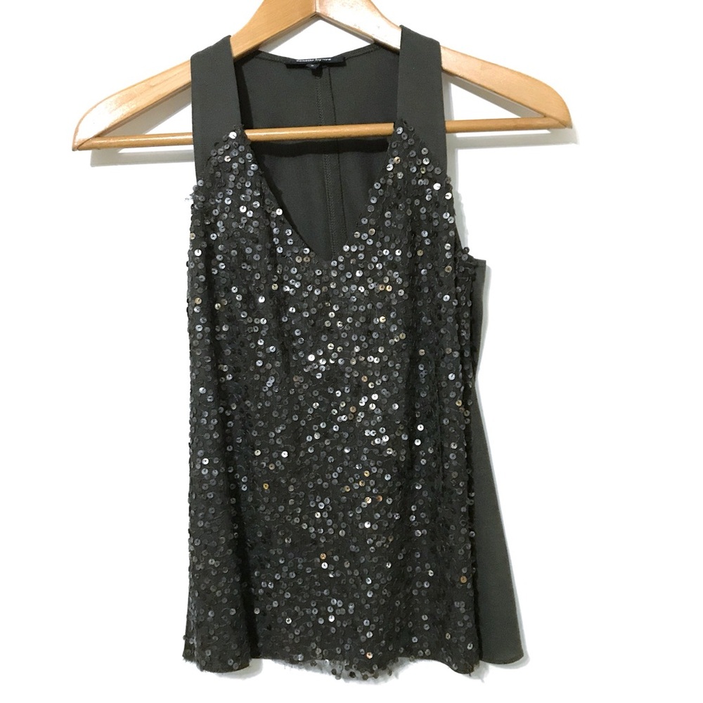 Nanette Lepore Olive Sequin Tank Top - Picture 1 of 6